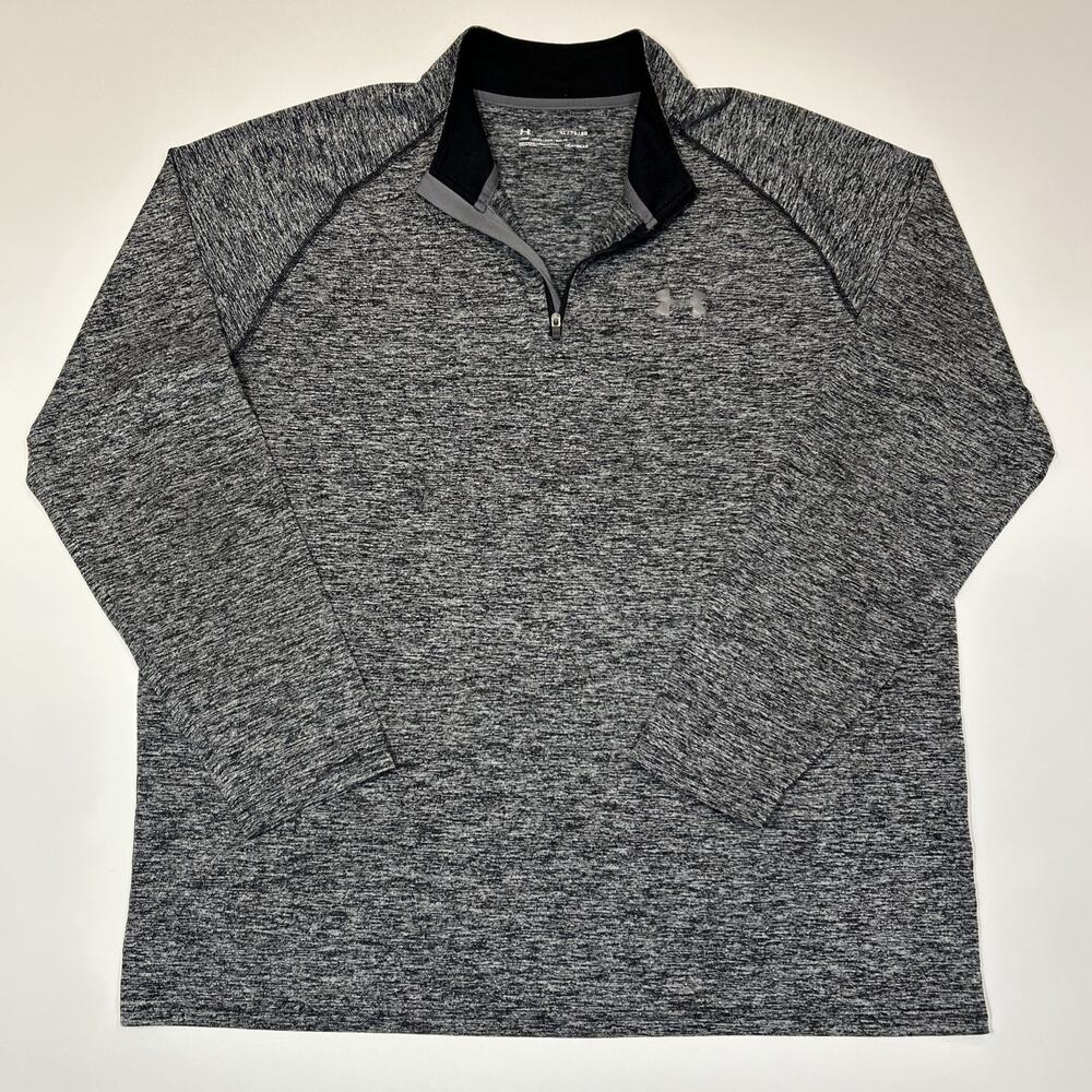 Under Armour Quarter Zip Men’s XL HeatGear Gray Black Athletic Pullover
